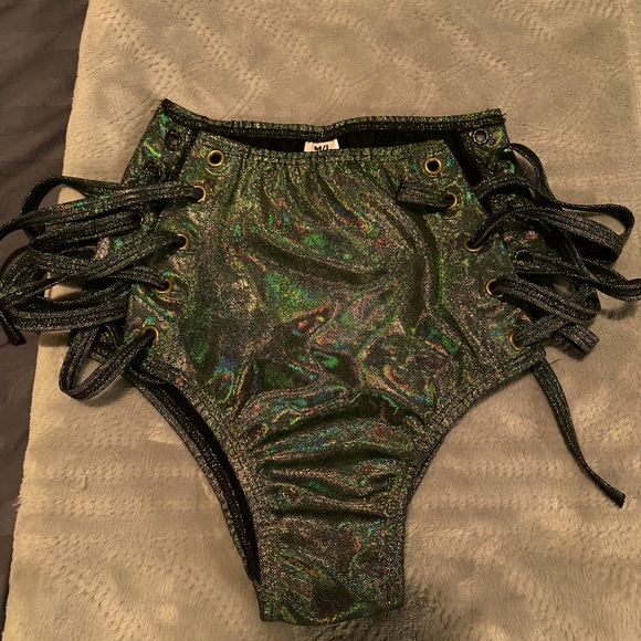 Green Sparkly IHR Tie Up Bottoms M/L - Picture 1 of 1